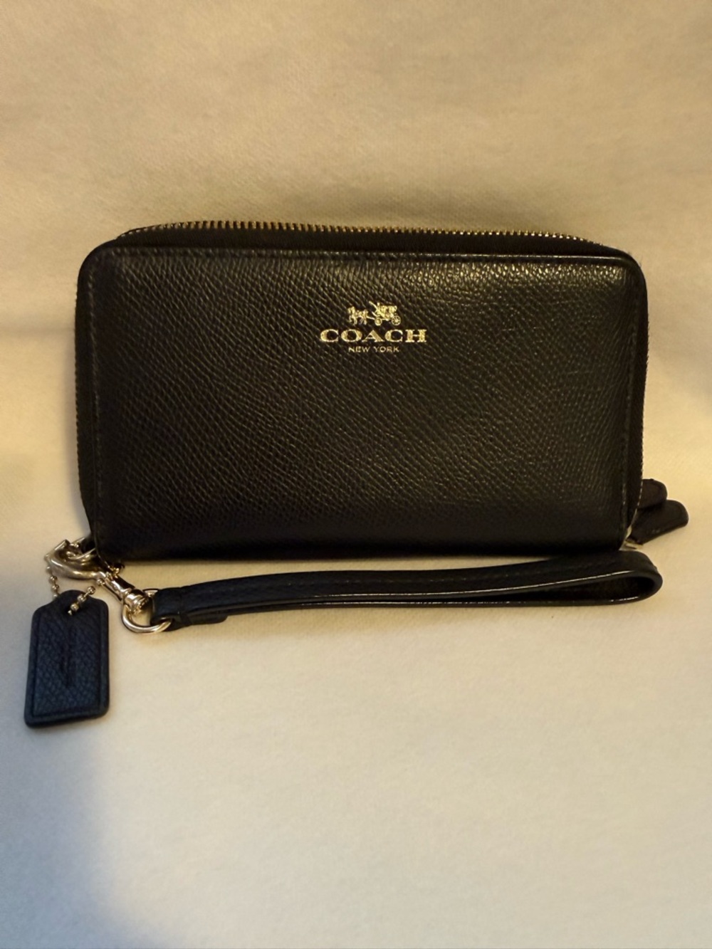 Coach Black Leather Double Zip Wristlet Wallet